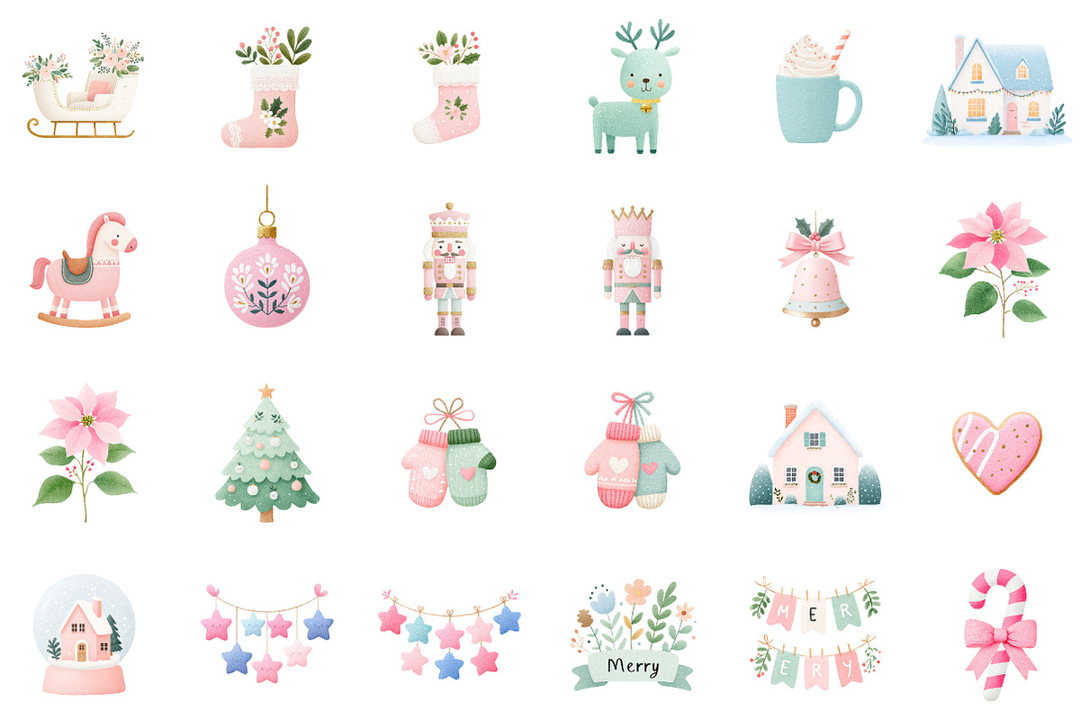 Vintage Pastel Christmas Clipart Set, an Illustration by Sublimation Artist (Photo 2 of 6)