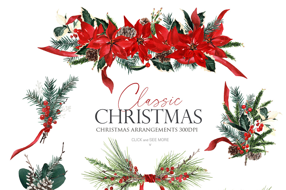 Watercolor flower-Classic Christmas, an Illustration by Beigetime (Photo 3 of 9)