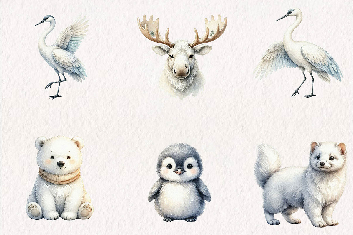 Watercolor Arctic Animals Clipart, a Seasonal Illustration by CreationArt (Photo 3 of 7)