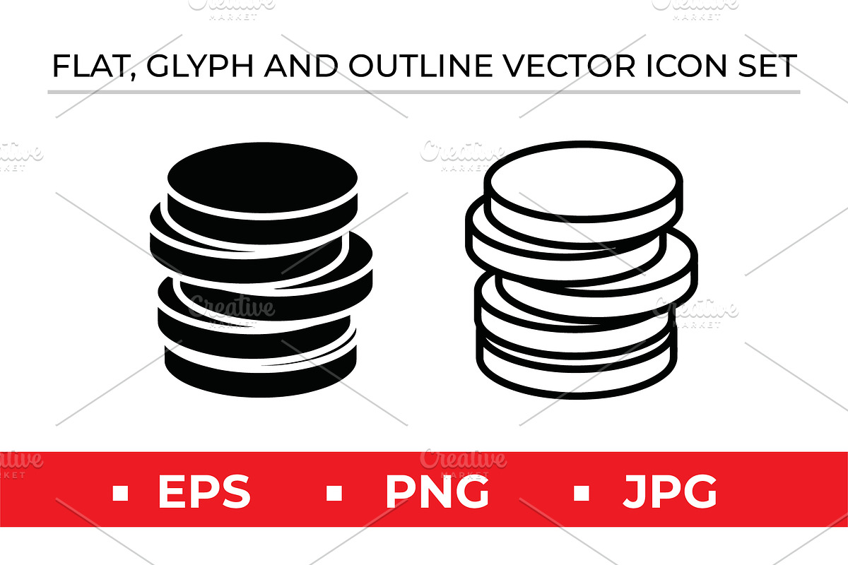 Coin Stack Icons Vector Black White, an Outline Icon by Artonix (Photo 1 of 2)