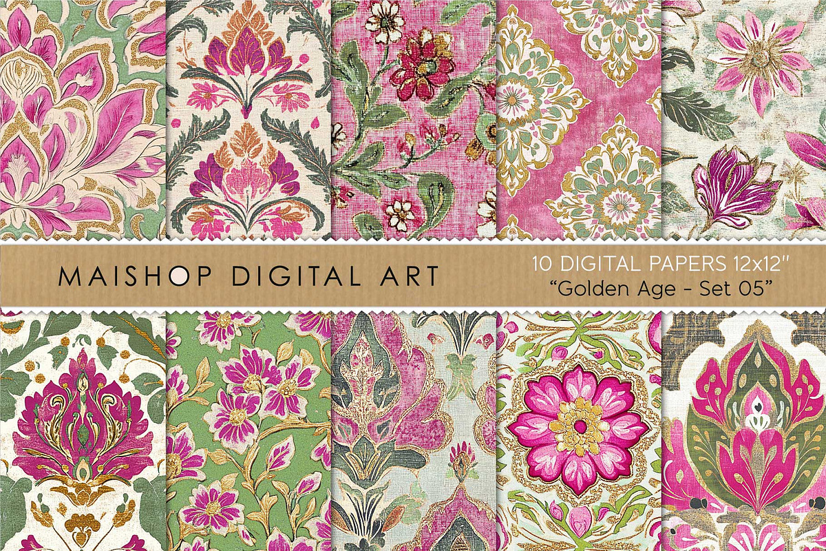 Intricate Indian Floral Patterns, a Pattern Graphic by Maishop (Photo 1 of 4)