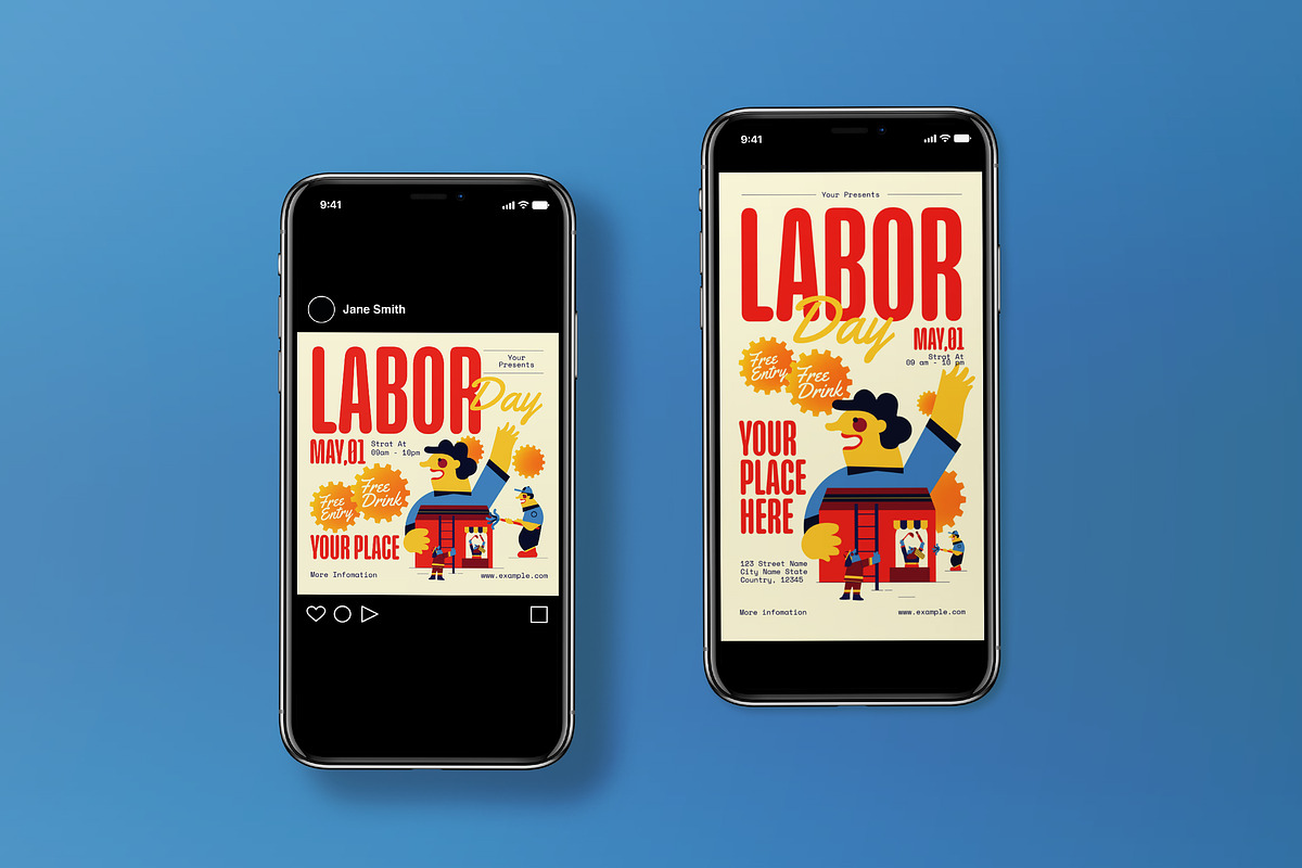 Mid Century Labor Day Flyer Set, a Flyer Template by graphicook (Photo 3 of 3)