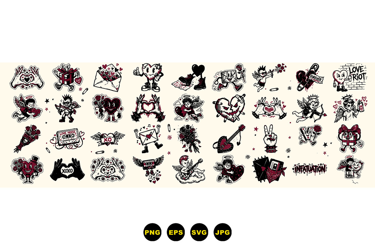 Edgy Vintage Love Tattoo Set, an Illustration by designvectx (Photo 3 of 3)