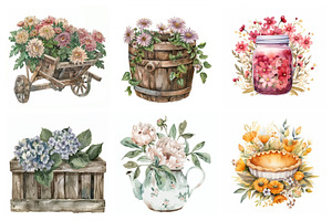 Watercolor Rustic Flower Clipart Set