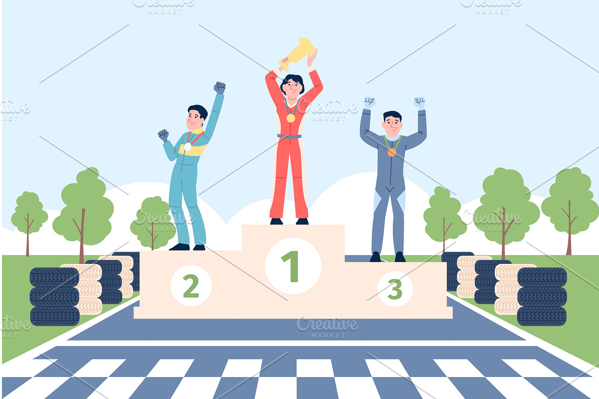 Winners of car racing on the podium, a Sport Illustration by LadadikArt