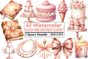 Watercolor Blush Pink Birthday, an Illustration by DreamCafeArt