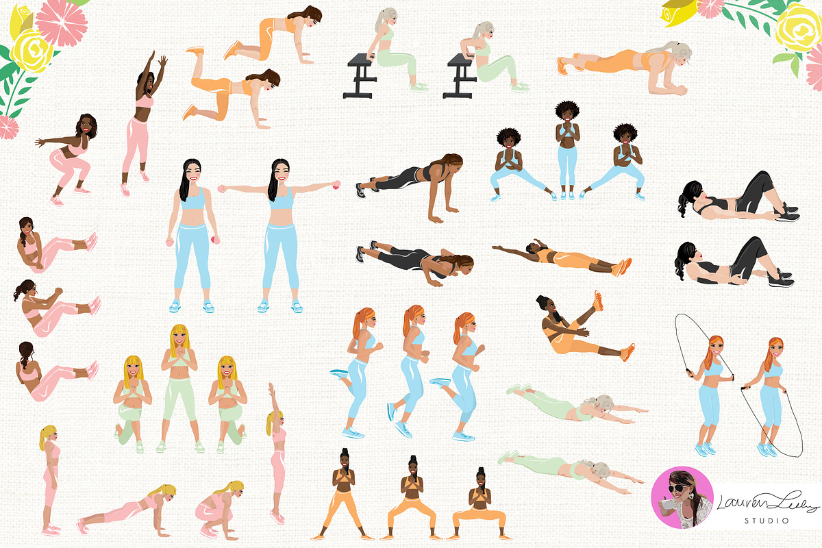 Exercise Fitness Poses Female, a Person Illustration by Lauren Lesley Studio (Photo 2 of 5)
