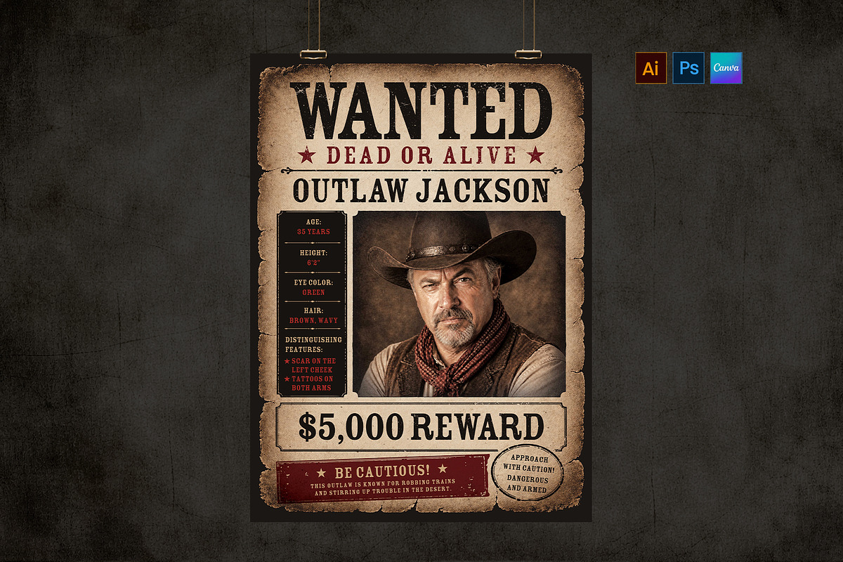 Vintage Wild West Wanted Poster, a Poster Template by BrandPacks (Photo 6 of 6)
