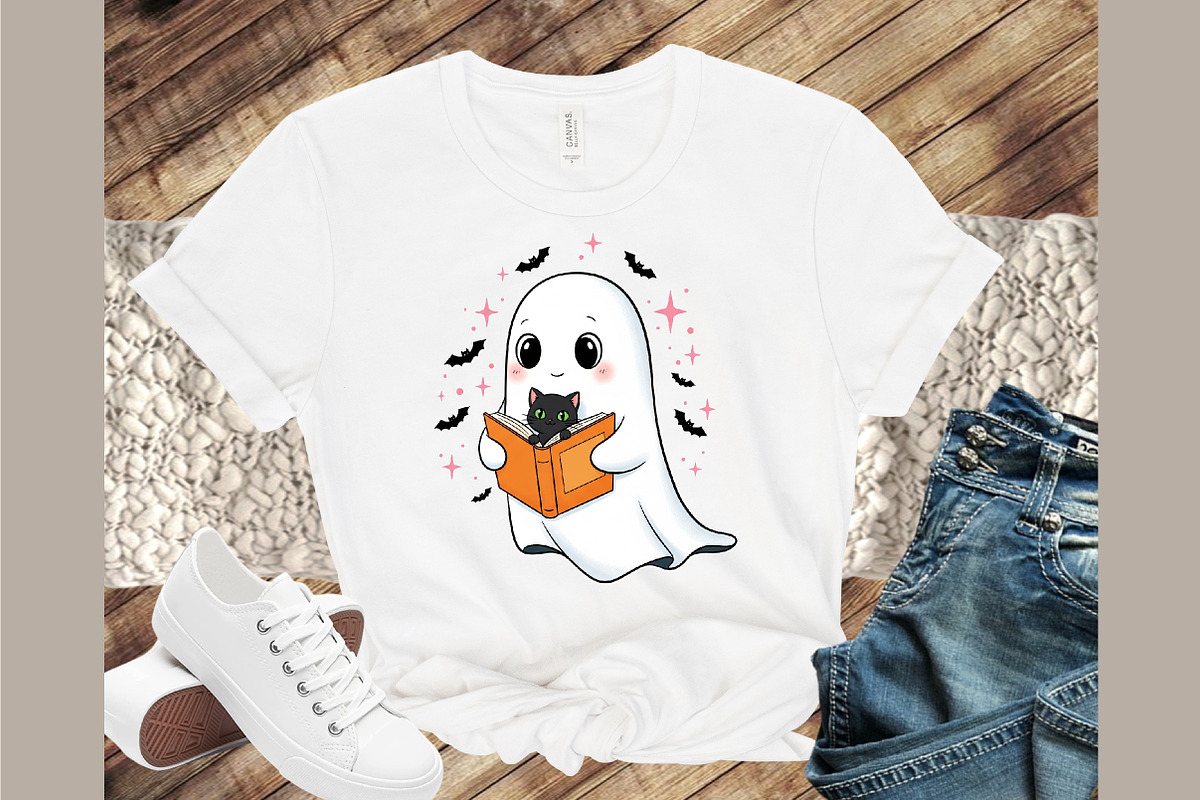 Cute Halloween Ghost Reading Book PN, an Illustration by Sublimation Artist (Photo 5 of 9)