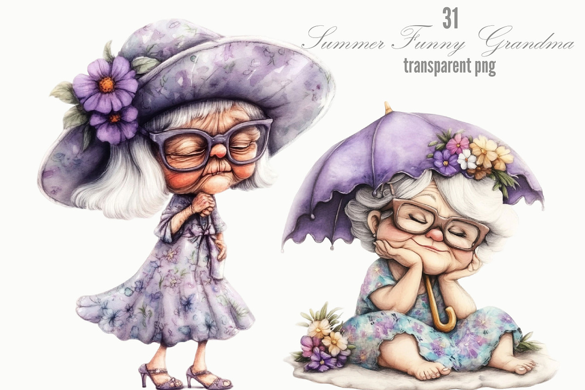 Summer Funny Grandma Clipart, a Person Illustration by Designking (Photo 1 of 5)