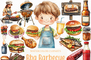 Watercolor Bbq Barbecue Clipart, an Illustration by Craft Nest