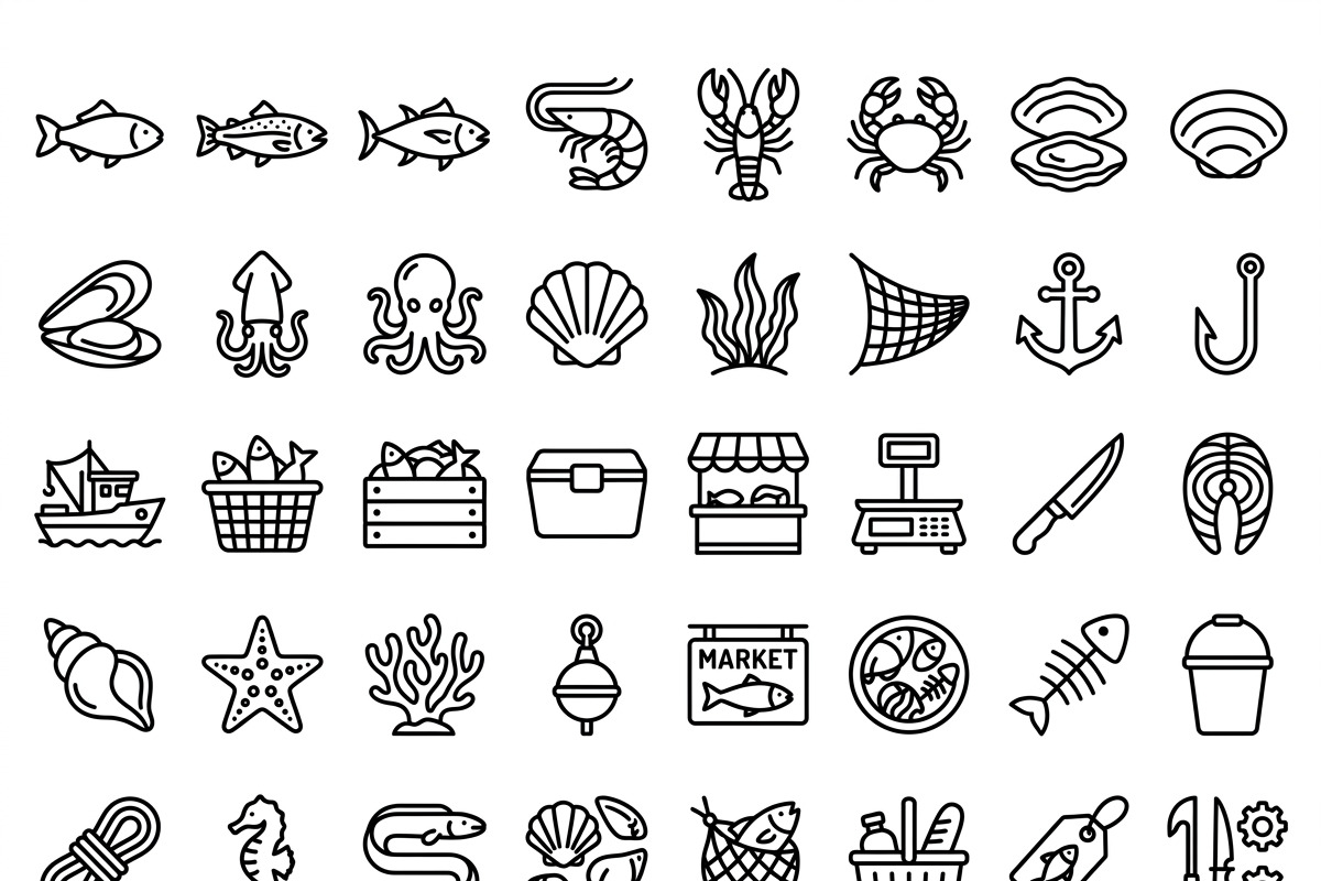 Bundles Seafood Market Outline Icons, an Outline Icon by adenpinkstore (Photo 1 of 6)