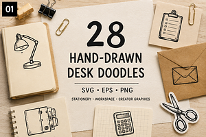 28 Hand-Drawn Stationery Doodles, an Object Illustration by Designs24hr