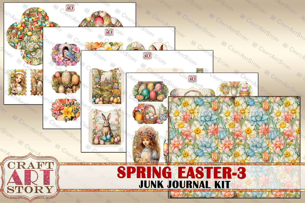 Spring Easter-3 junk journal Kit, a Seasonal Illustration by CraftArtStory (Photo 5 of 6)