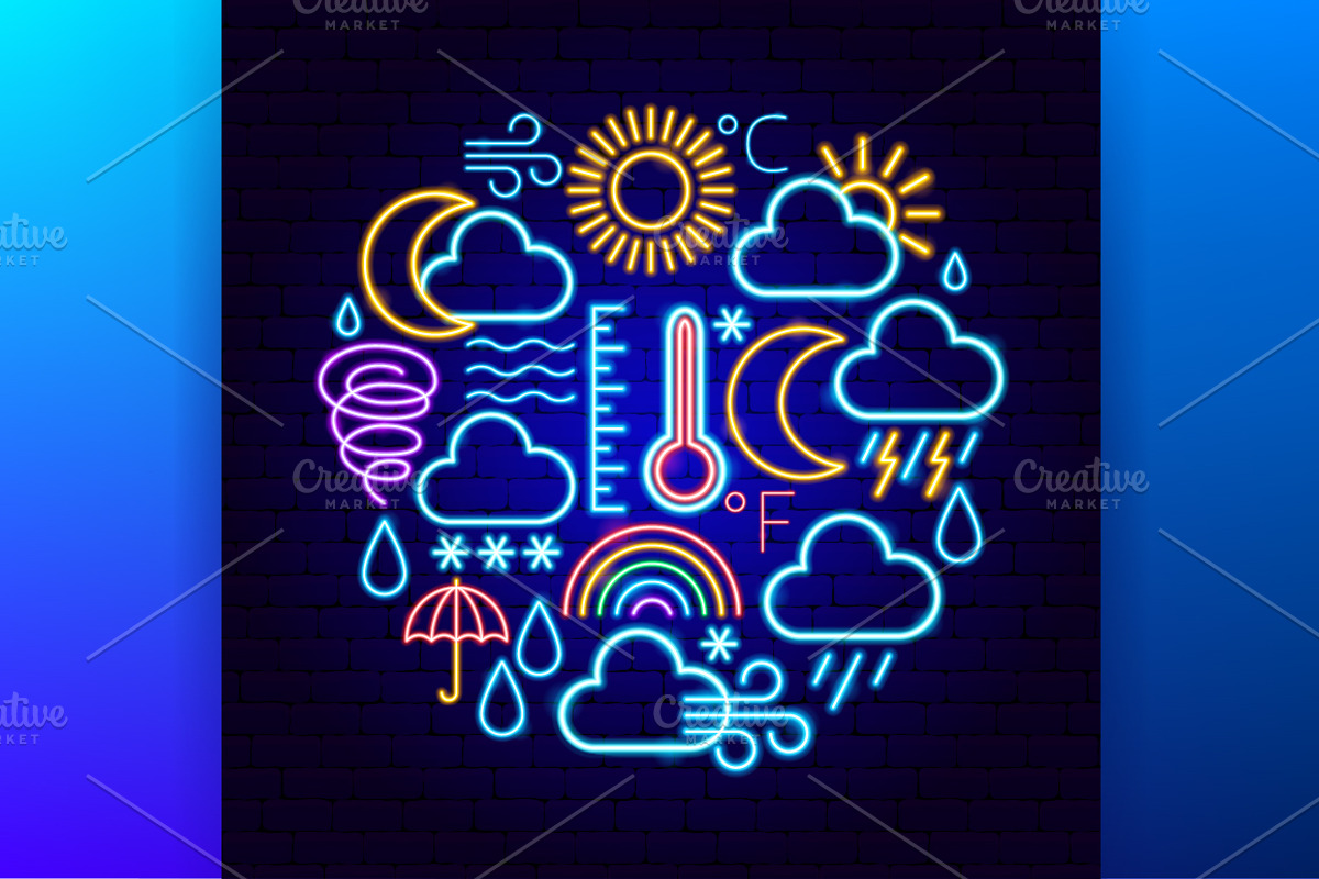 Weather Neon Vector Icons Set, an Outline Icon by Anna_leni (Photo 5 of 11)