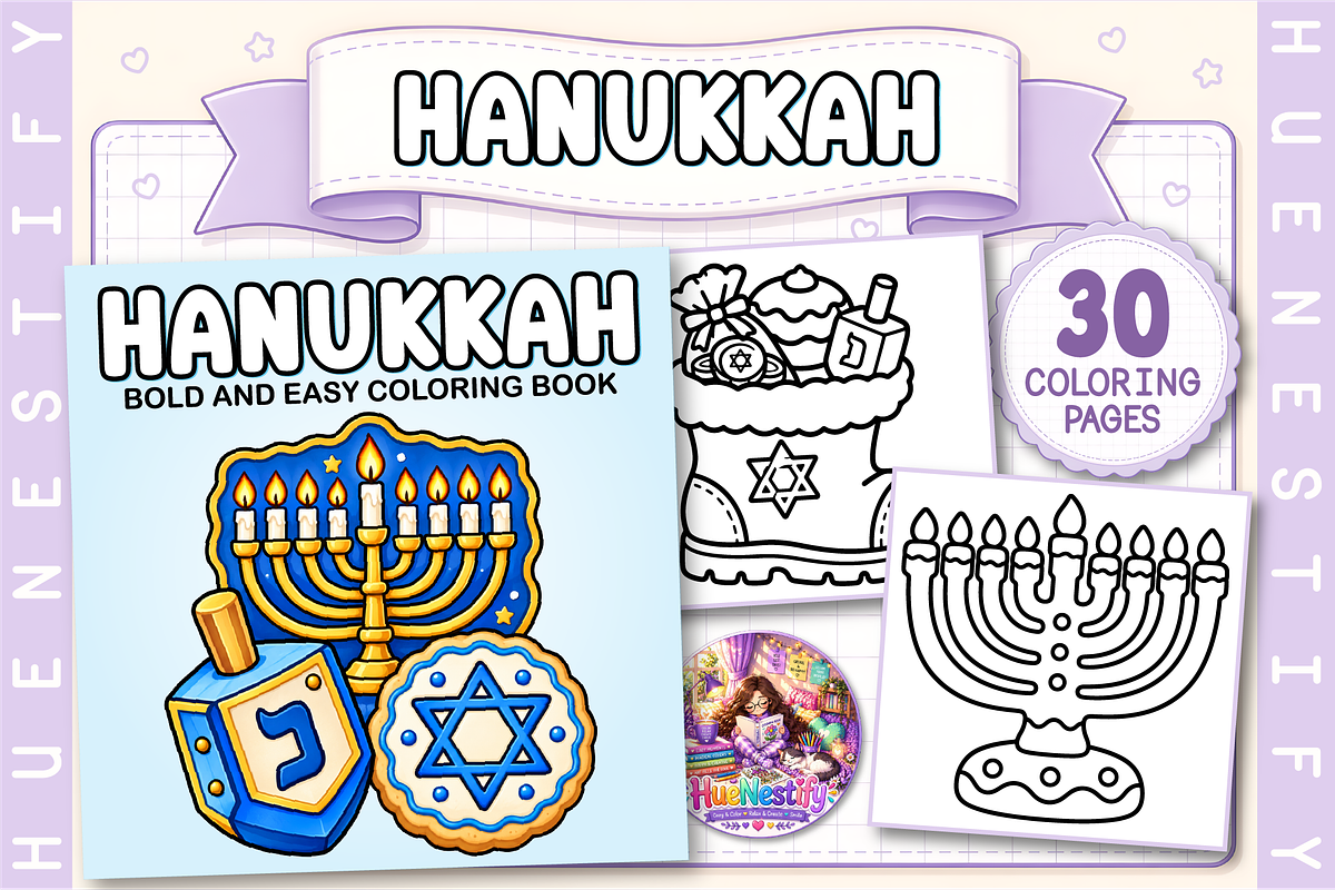Hanukkah Coloring Book, a Seasonal Illustration by HueNestify (Photo 1 of 4)
