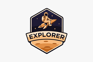 Emblem Space Explorer Astronaut Logo