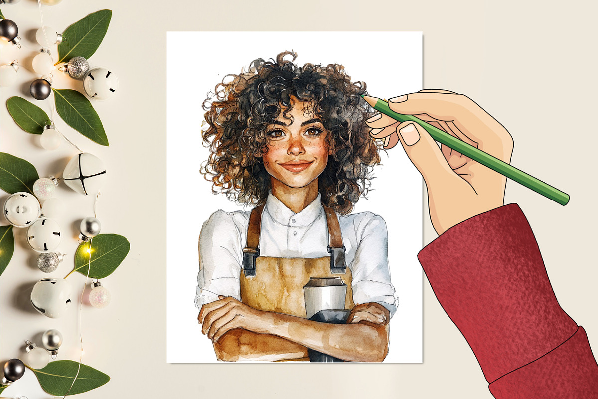 Barista Watercolor Cliparts, a Person Illustration by RobertsArt (Photo 7 of 7)
