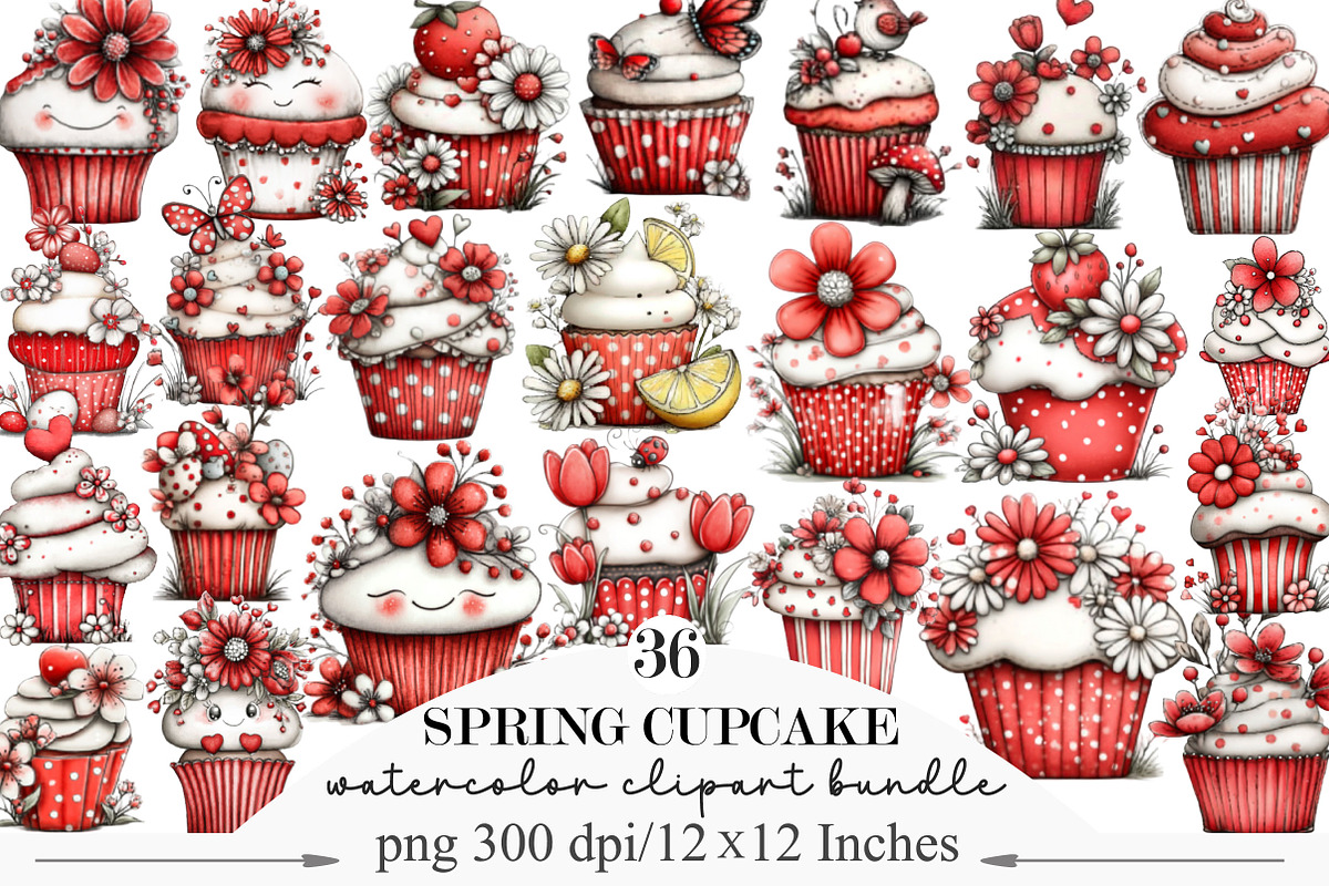 Whimsical Spring Cupcake Clipart, an Illustration by Designking (Photo 1 of 5)