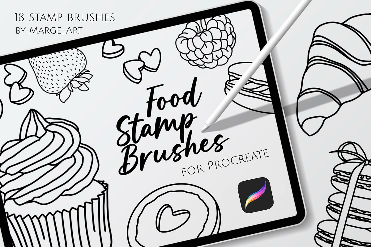 Procreate Stamp brushes, a Brush Add-On by Marge Art