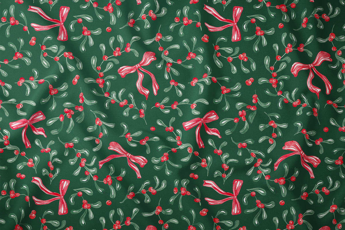 Christmas Mistletoe Seamless Pattern, a Pattern Graphic by SirenaArt (Photo 6 of 16)