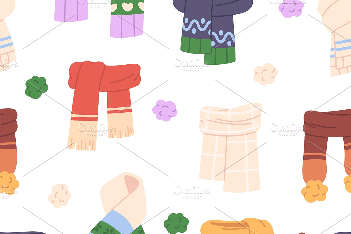 Winter knit scarves seamless pattern, an Object Illustration by LadadikArt (Photo 3 of 3)