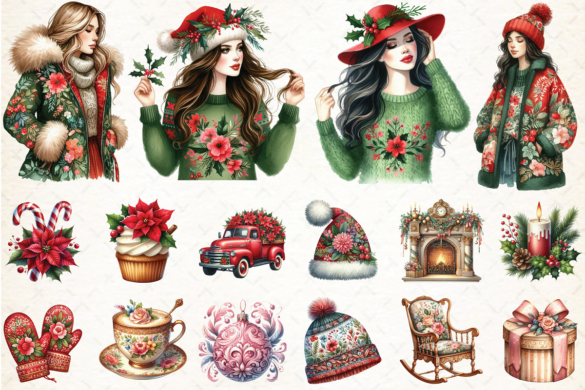 Floral & Festive Christmas Clipart, an Illustration by Libby Wishes (Photo 2 of 6)