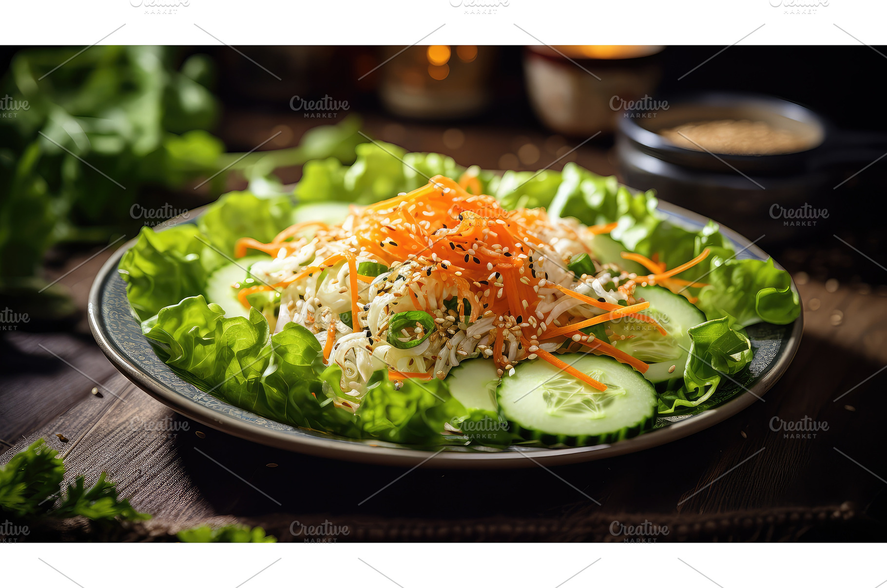 bowl white lettuce salad ai, a Food & Drink Photo by pikepicture