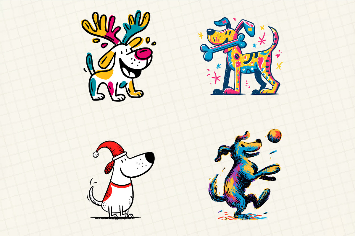 Retro Christmas Dog Clipart, an Illustration by DreamCafeArt (Photo 6 of 6)