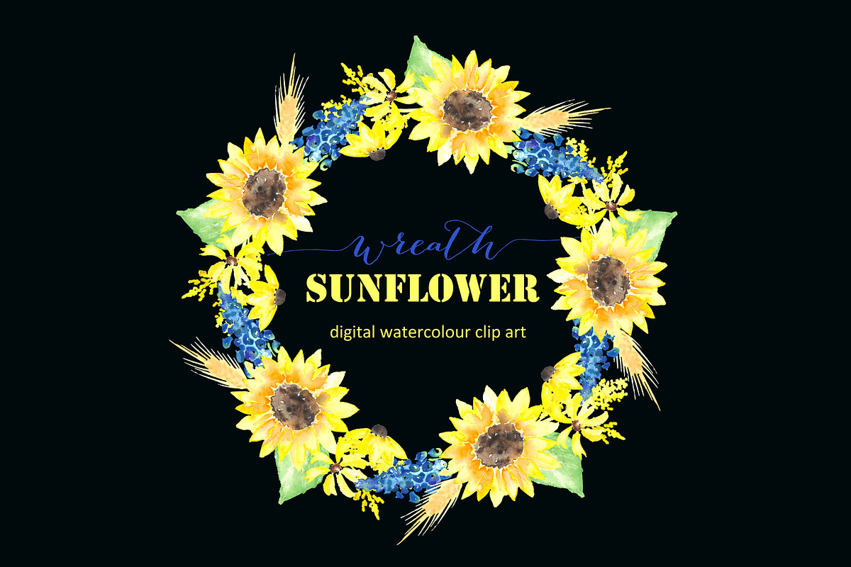 Sunflower wreath watercolor clipart, a Graphic by LABFcreations (Photo 2 of 2)