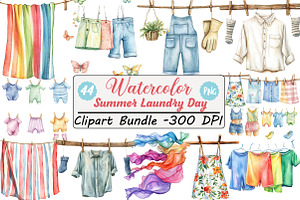Summer Laundry Day Clipart, an Illustration by DreamCafeArt