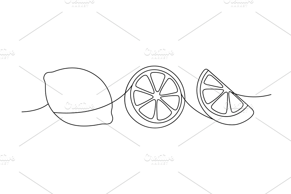 Minimal line drawing of lemons, a Food Illustration by GraphiShop