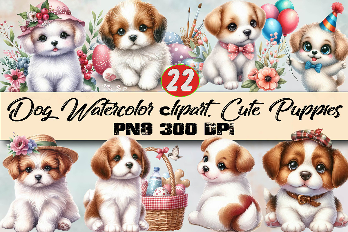 Dog Watercolor сlipart. Cute Puppies, an Illustration by SVGArt (Photo 1 of 7)