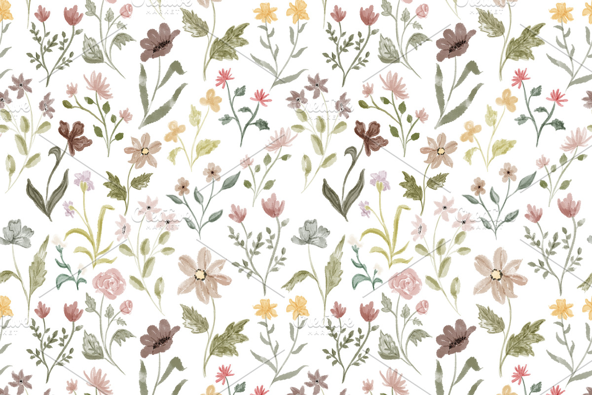 Watercolor Wildflowers Pattern, a Pattern Graphic by Mieken Petra Designs (Photo 2 of 3)