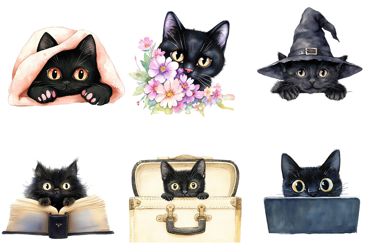 Black Cat Peeking Clipart PNG, an Illustration by DreamArtGraphic (Photo 4 of 4)