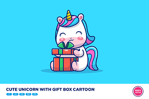 Cute Unicorn With Gift Box Cartoon