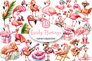 Quirky Flamingo Clipart, an Illustration by Watercolor design (Thumbnail 1 of 4)