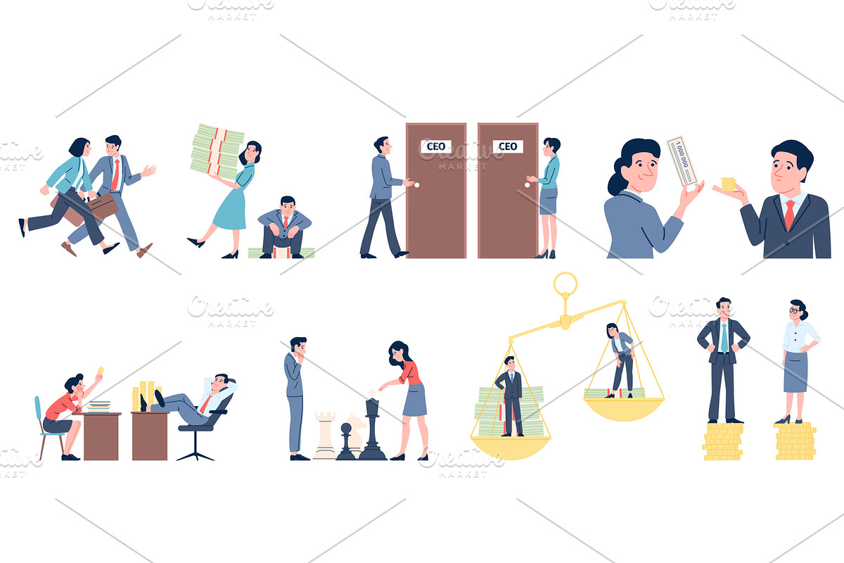 Poor and rich. Salary gap and gender, a Finance Illustration by LadadikArt