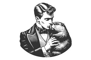 Gentleman Kissing Groundhog, a Person Illustration by AlexArt