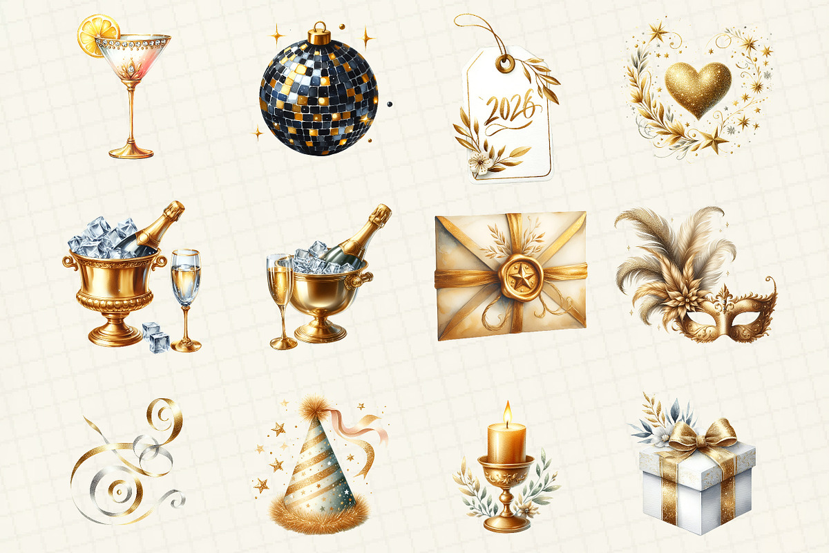 Watercolor New Year Clipart, an Illustration by DreamCafeArt (Photo 2 of 8)