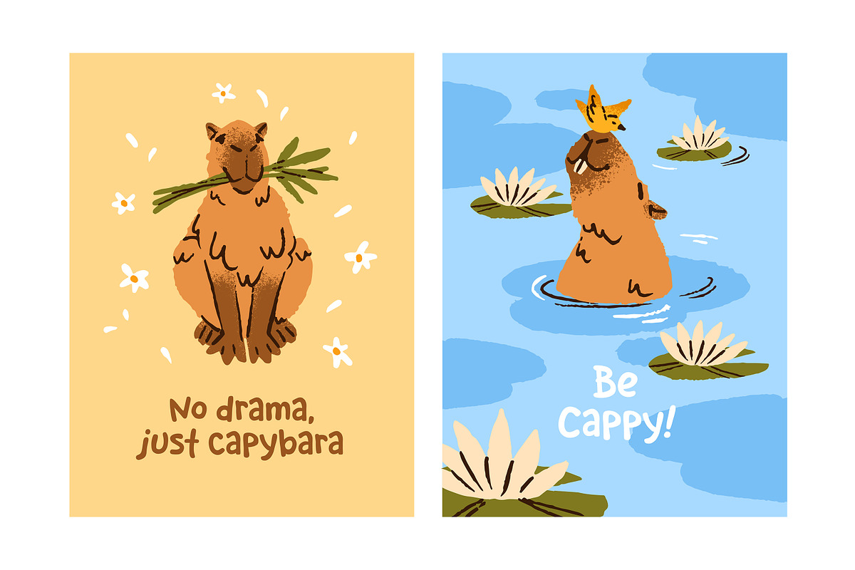 Cute capibaras set, stickers, cards, an Animal Illustration by PaperTrident (Photo 7 of 7)