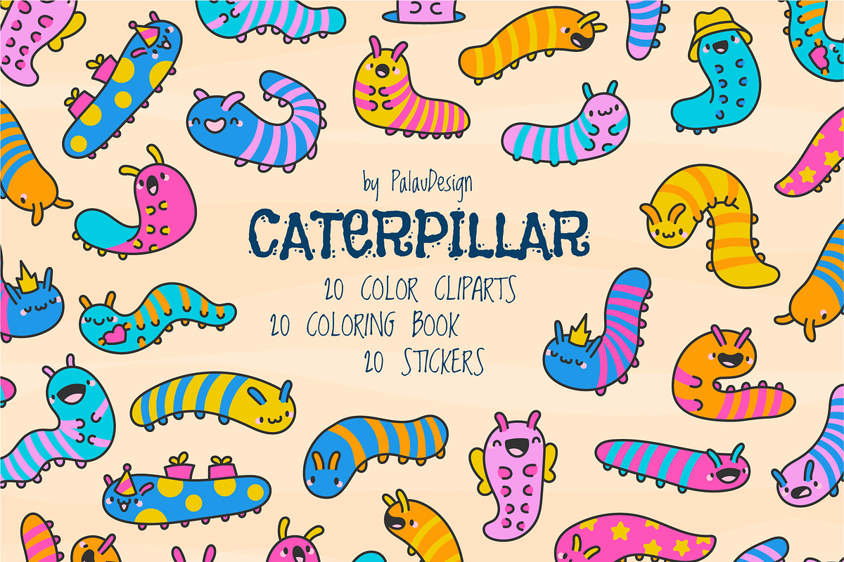 Caterpillar Clipart Bundle, an Animal Illustration by Palau (Photo 1 of 9)