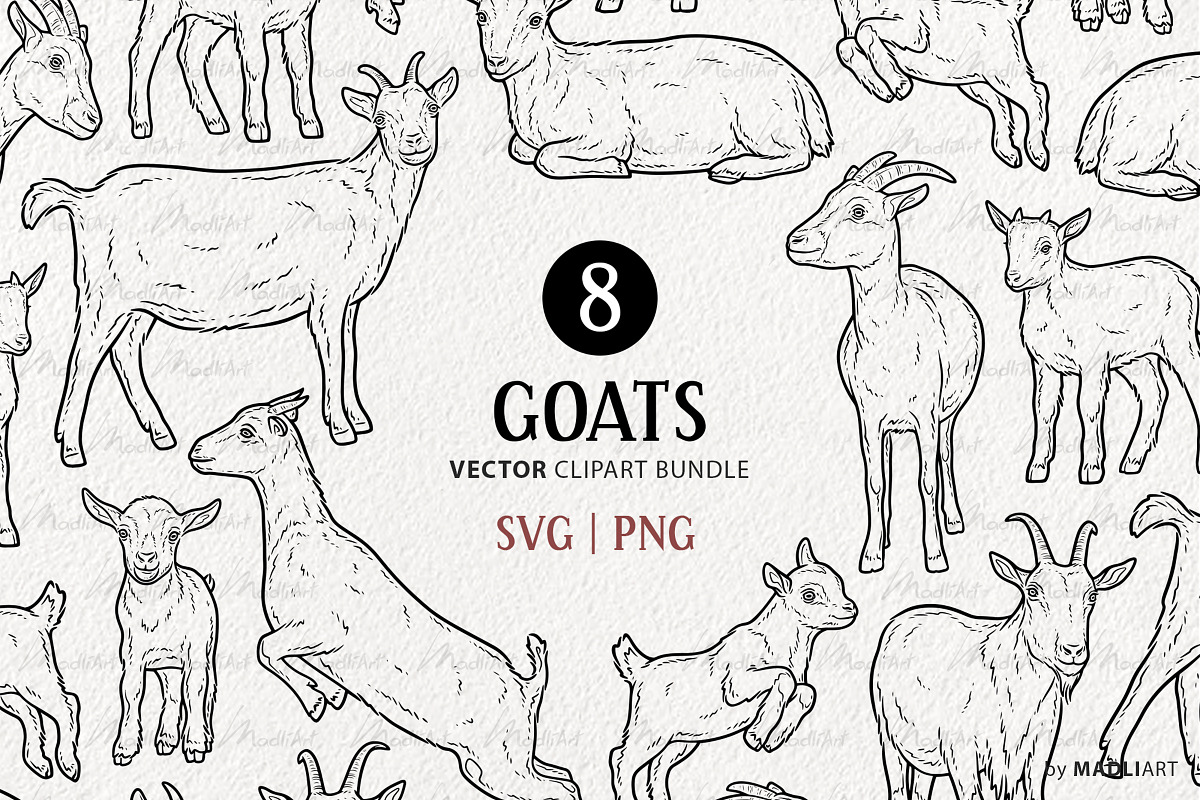 Goat & Baby Goat SVG Clipart Set, an Animal Illustration by MadliArt (Photo 1 of 4)