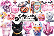 Watercolor Girly Halloween Clipart, an Illustration by Black Bird Studio (Thumbnail 1 of 6)