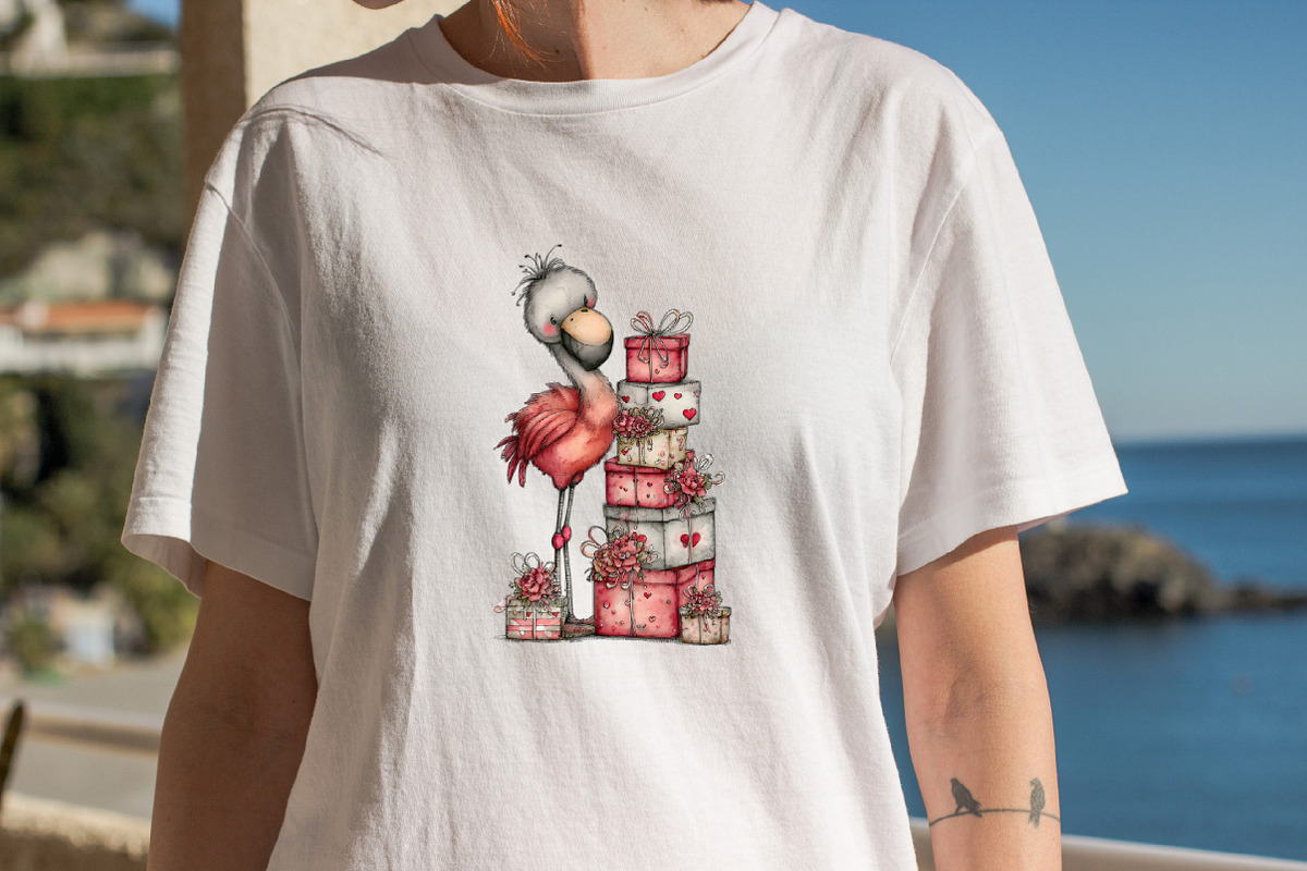 Whimsical Valentine Flamingo Clipart, an Illustration by SVGArt (Photo 8 of 8)