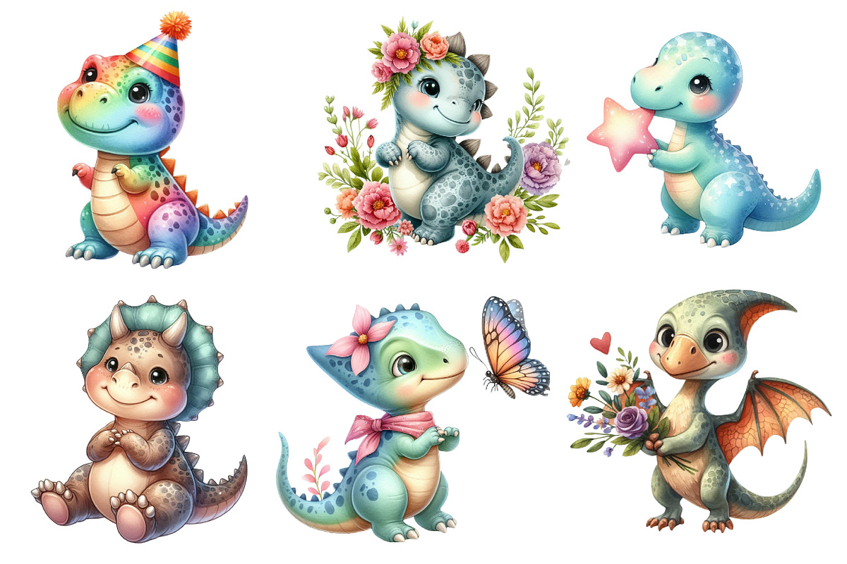 Cute Dinosaur Clipart PNG, an Illustration by Dream Creation (Photo 6 of 7)