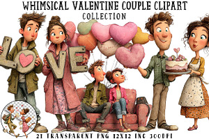 Whimsical Valentine Couple Clipart, an Illustration by OK Design
