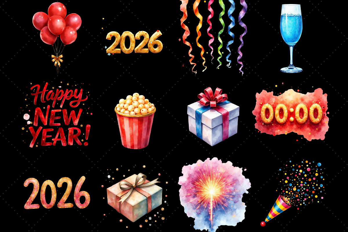 New Year Celebration Clipart Bundle, a Decorative Illustration by FloridPrintables (Photo 3 of 7)