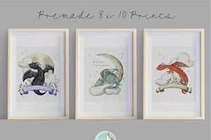 Dragons Watercolor Clipart Set