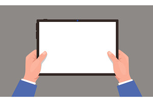 Hands holding tablet. Arms showing, a Technology Illustration by Vectorbuum